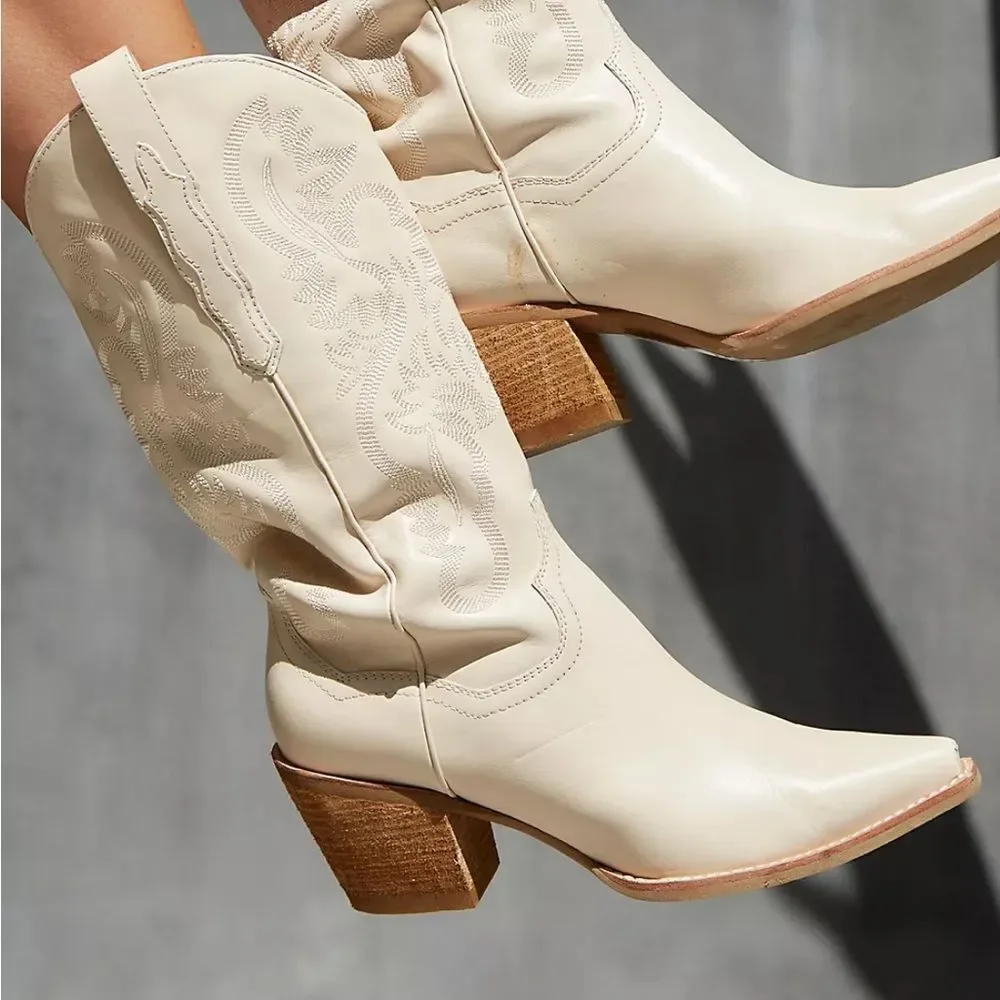 Free People Dagget Western Boots Cream/Nude Leather US 9.5 New